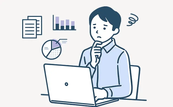 資料を見て売却の行方に不安を覚える男性のイラスト