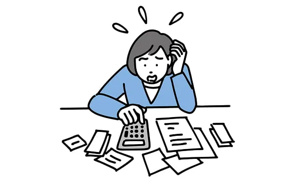 費用計算や資料の作成に追われて焦る女性のイラスト